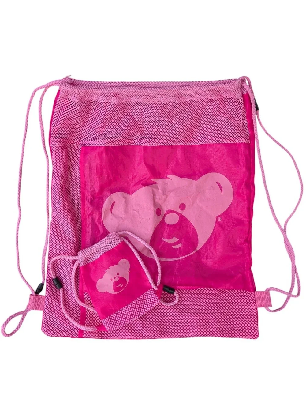 3 For $15 🩷 Pink Build-a-Bear Drawstring Bear Carry Bag & Mini Carry Bag Set - Picture 1 of 4